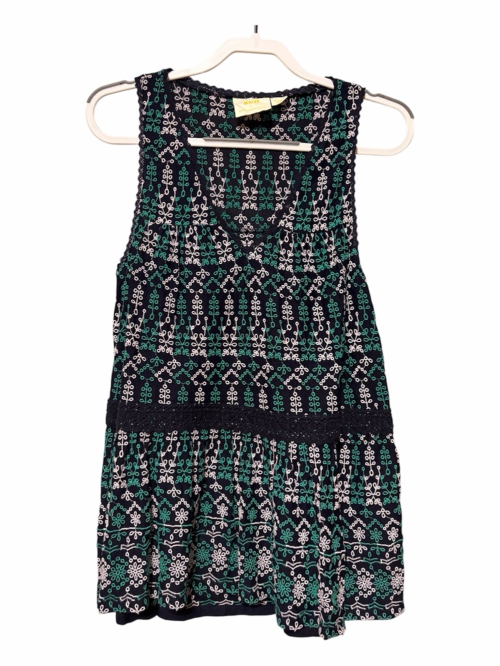 Anthropologie Maeve Cammie Embroidered Peplum Top Navy Green Floral M - Picture 3 of 7